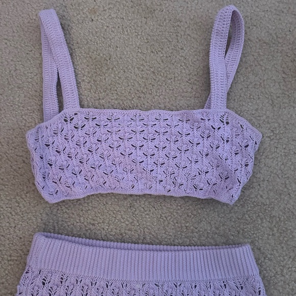 For Love and Lemons lavender knit two piece set crop top skirt sleeveless mini - Picture 2 of 5